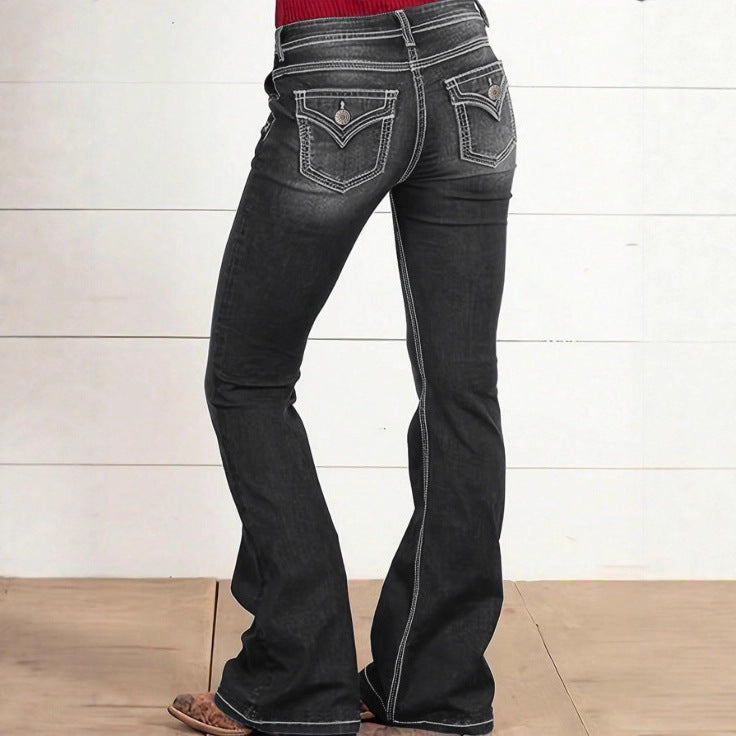 Women's high-waisted sculpting bootcut jeans with side decorative buttons Chichicherry