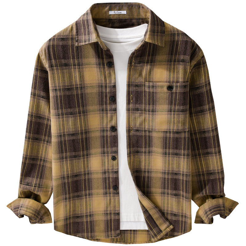 Men's Checked Flannel Shirt Jacket in Overshirt Style with Soft Brushed Surface Chichicherry