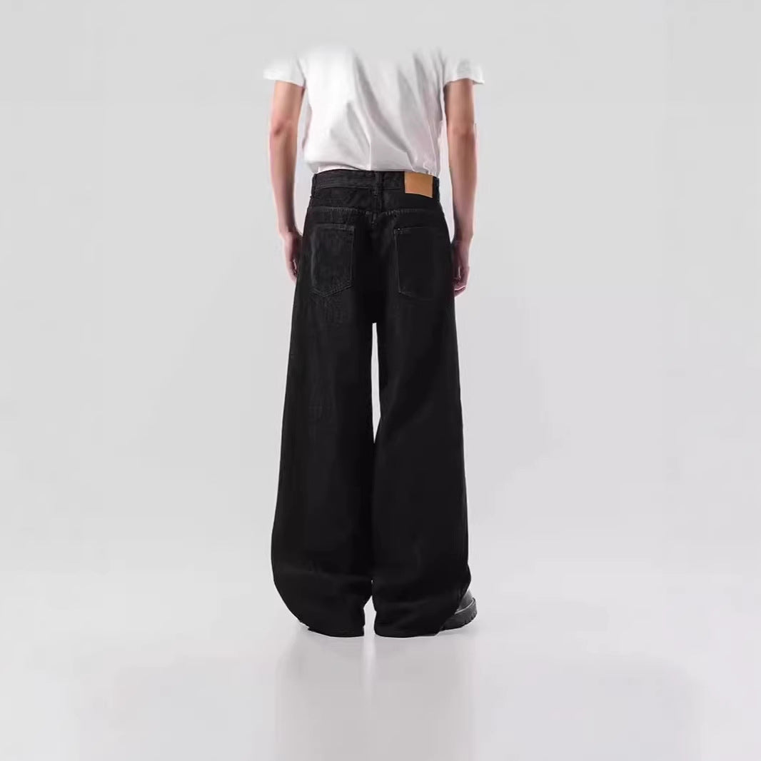 Men's Loose-Fitting Denim Jeans with Unique Graphic Design Chichicherry