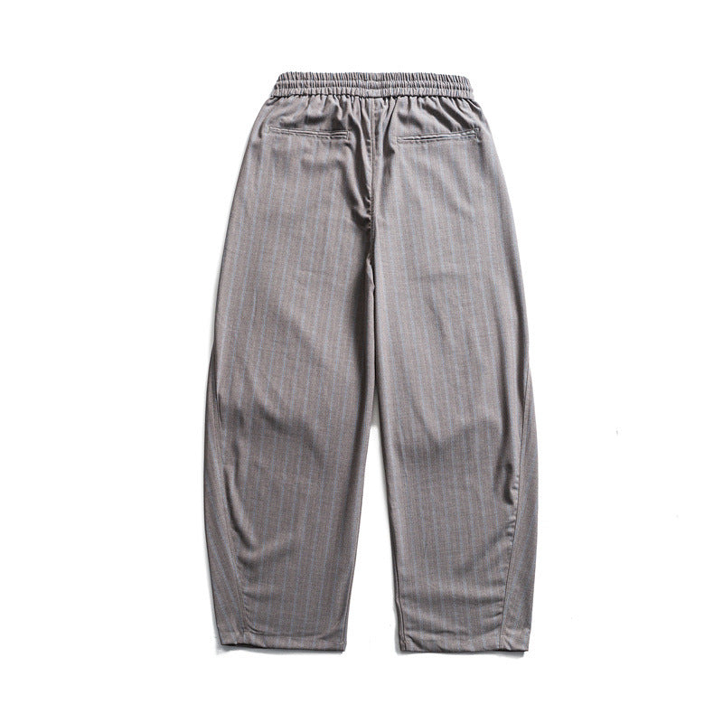 Men's Casual Harem Pants with Deep Crotch, Elastic Waistband and Pinstripe Chichicherry