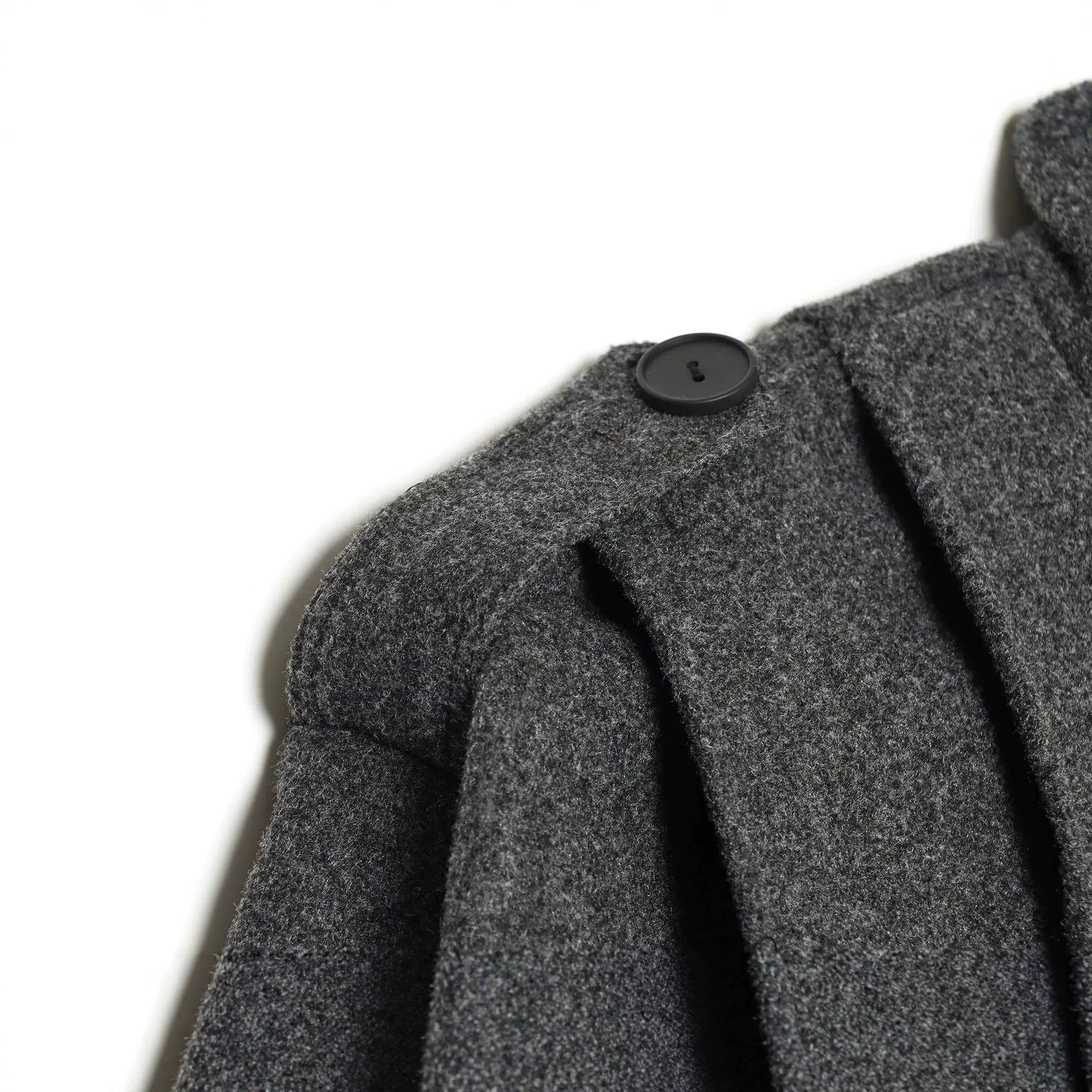 Women's Cropped Cape Jacket with High Stand Collar, Shoulder Straps and Continuous Button Placket Chichicherry