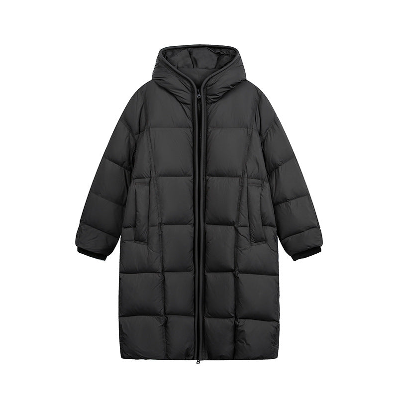 Women's Long Quilted Coat with Hood, Oversize Thermal Insulation Chichicherry