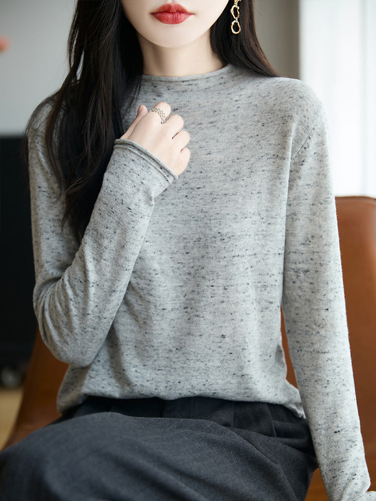 Women's Minimalist Nep Knit Long Sleeve with Short Stand-Up Collar Chichicherry