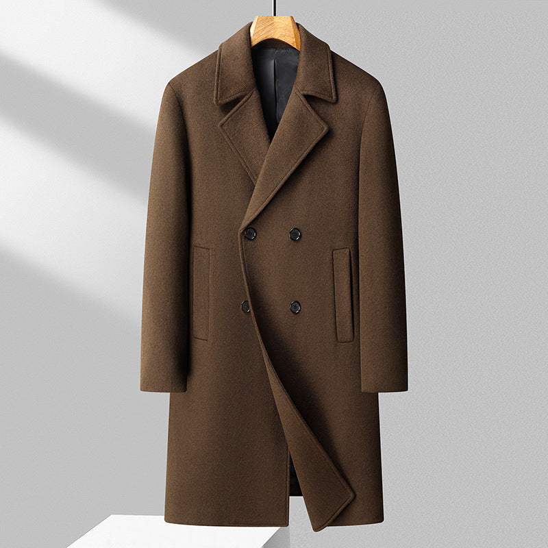 Men's Long Wool Blend Overcoat in Minimalist Cut with Notched Lapel and Concealed Pockets Chichicherry