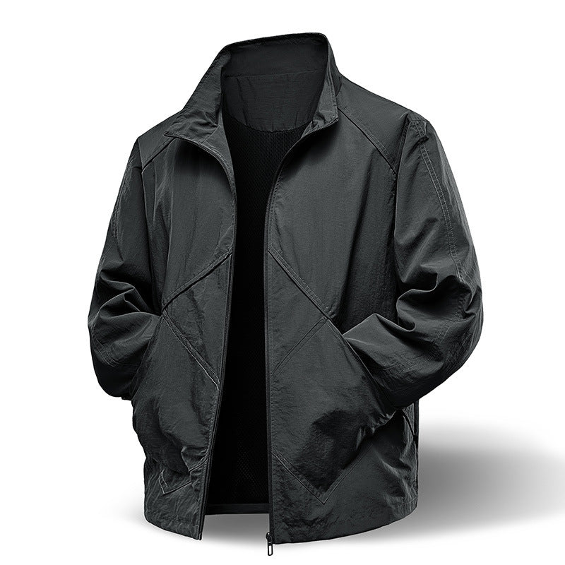 Men's Lightweight Technical Zip Jacket with Stand-Up Collar, Raglan Sleeves & Utility Inserts Chichicherry