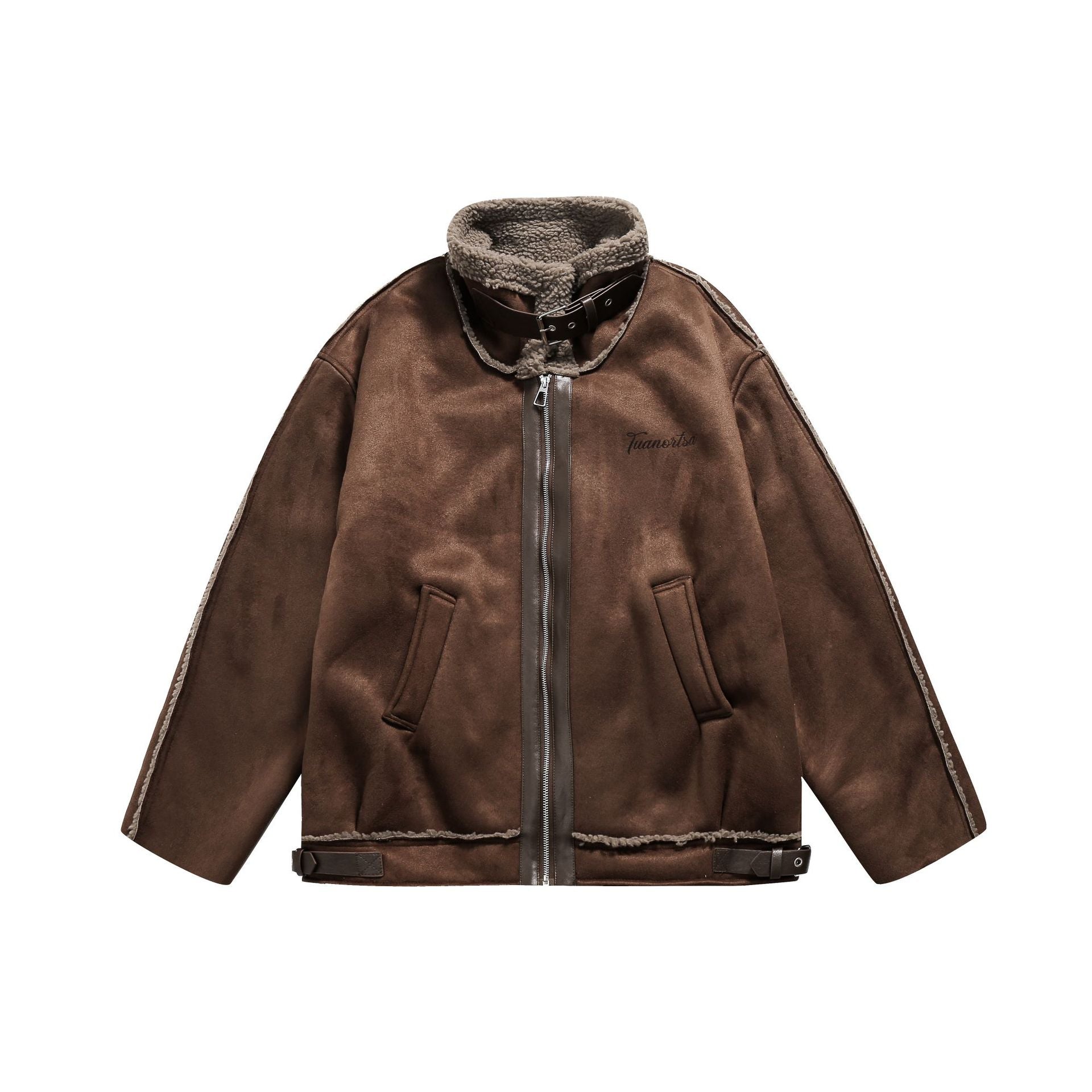 Men's pilot leather jacket with lambskin collar and adjustable hem Chichicherry