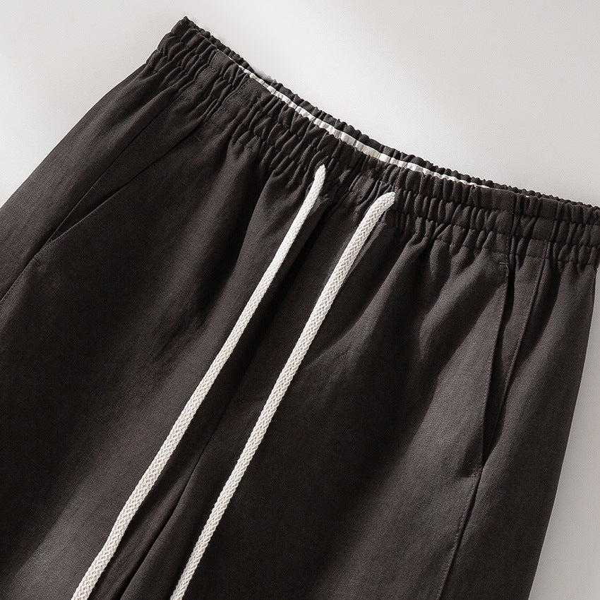 Women Wide Linen Blend Pants with Elastic Waistband and Drawstring Chichicherry
