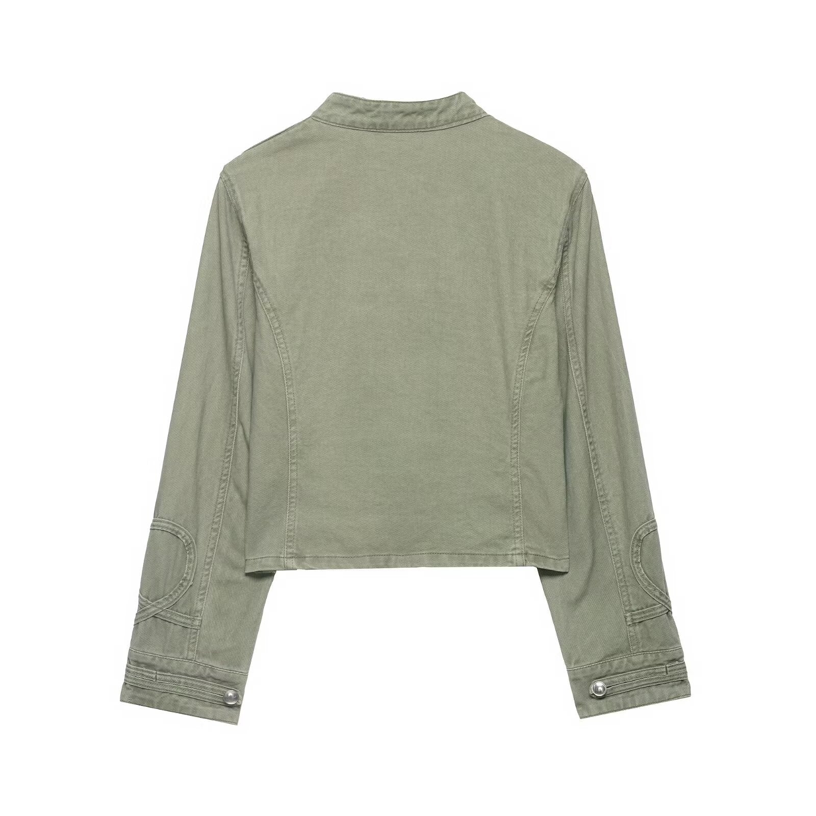 Women's short jacket in military look with stand-up collar, decorative flaps, and quilted sleeve patches Chichicherry