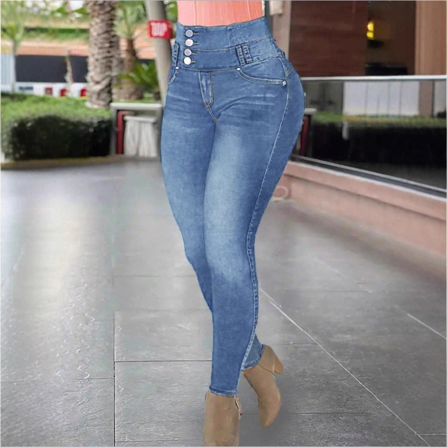 Women High-Waisted Sculpting Skinny Jeans with Reinforced V-Waist and Push-Up Effect Chichicherry