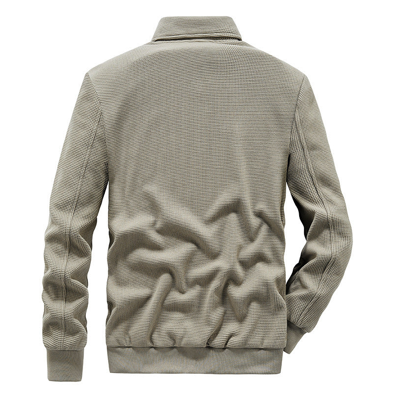 Men's textured knit transitional jacket with stand-up collar and zipper Chichicherry
