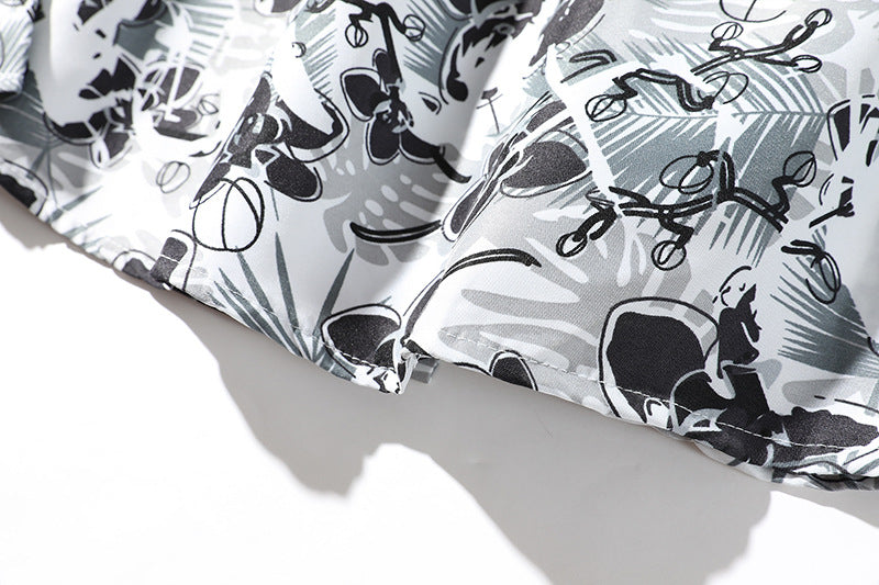 Men's Oversize Button-Up Shirt with Graphic Allover Print and Loose Relaxed Fit Chichicherry