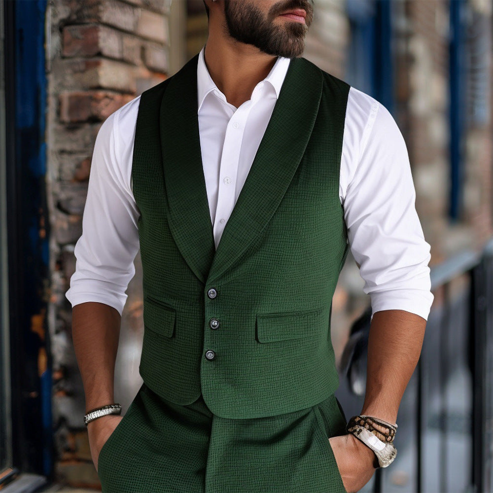 Men's Tailored Waistcoat with Shawl Collar, Three-Button Closure and Textured Weaving Structure Chichicherry