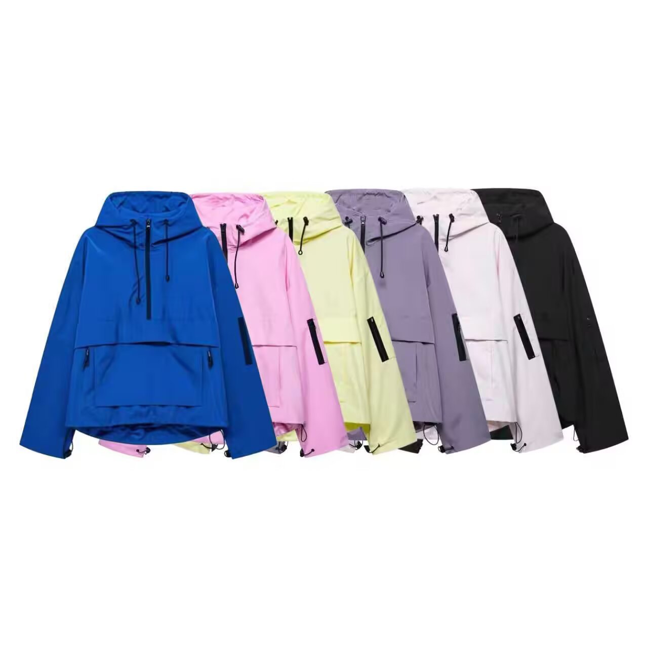 Women's Oversize Windbreaker-Anorak with Hood, Half-Zip and Kangaroo Pocket Chichicherry