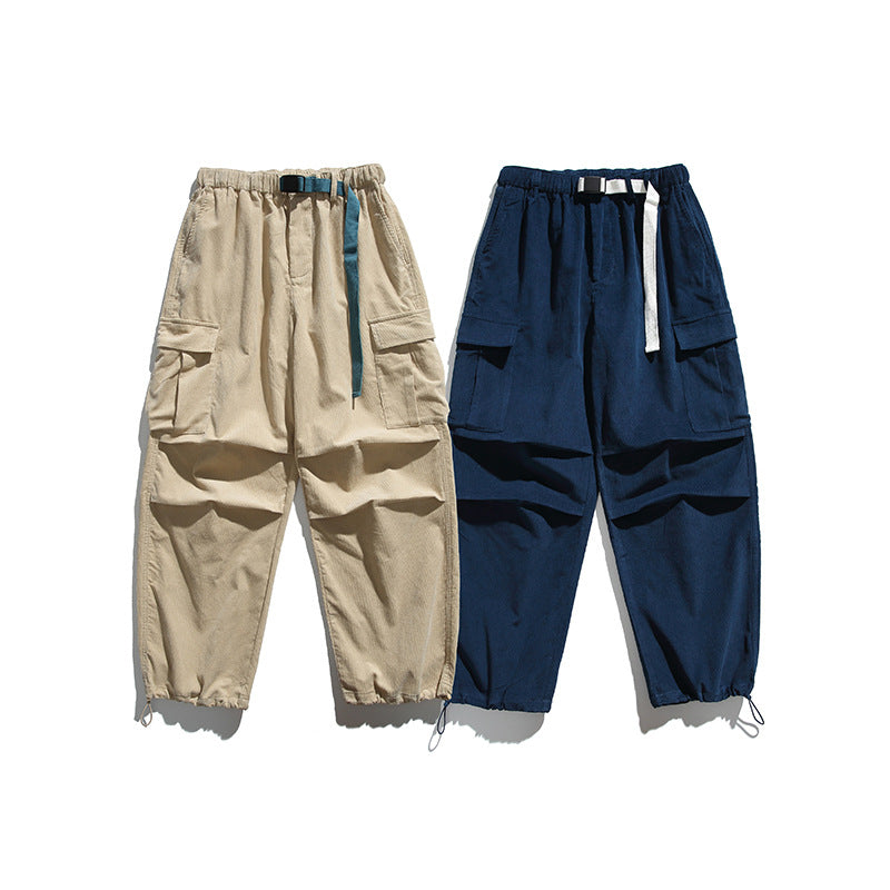 Men's Baggy Cargo Pants with Elastic Waistband, Utility Pockets and Drawstring Closure Chichicherry