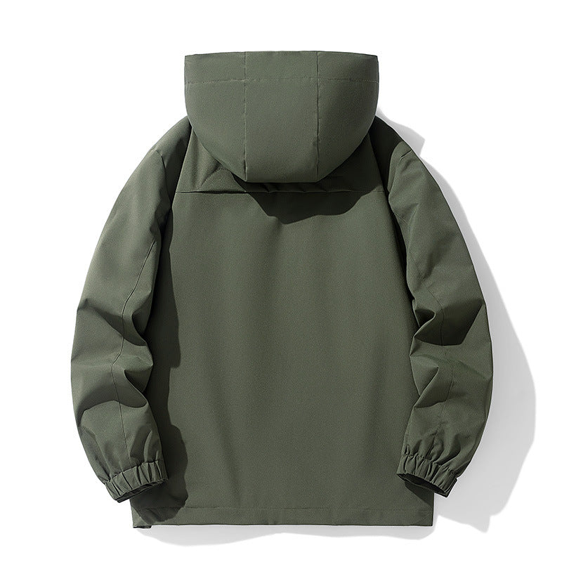 Men's Water-Repellent Softshell Outdoor Jacket with Hood, Breathable Mesh Lining, and Concealed Zipper Chichicherry