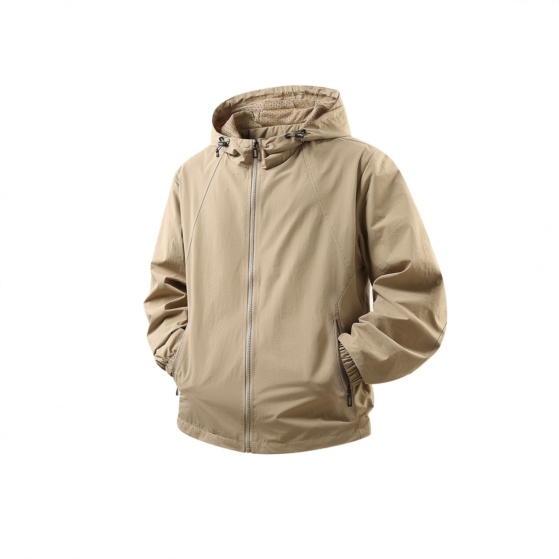 Men's Lightweight Breathable Hooded Windbreaker with Mesh Lining and Zipper Pockets Chichicherry