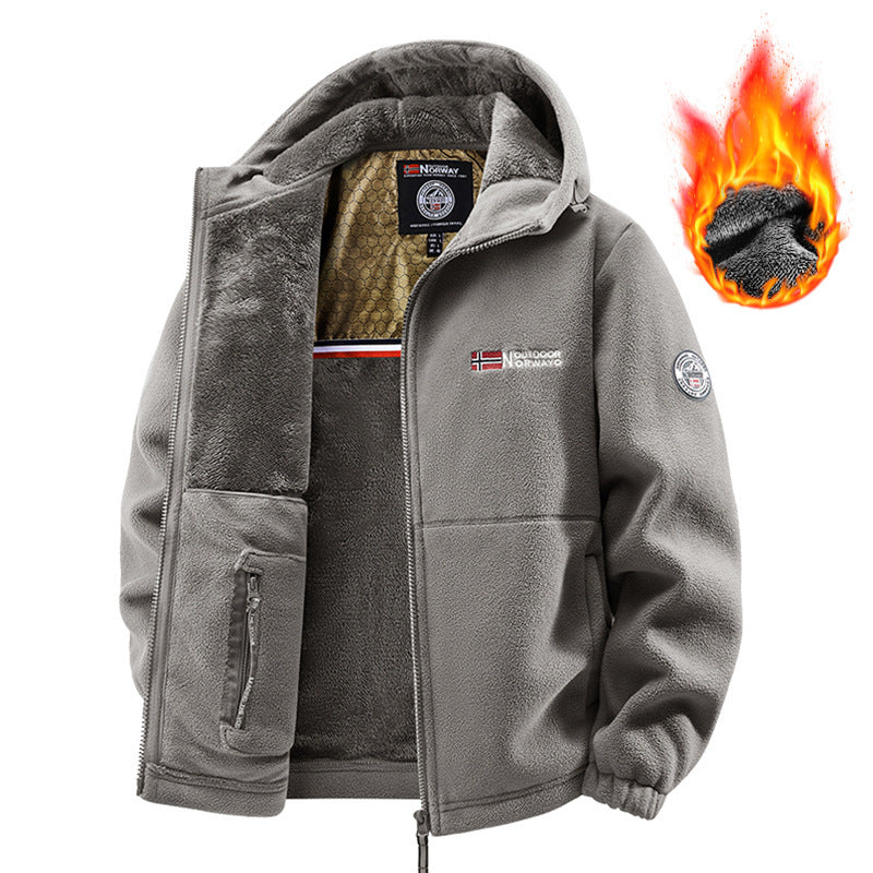Men's Polar Fleece Thermo Outdoor Jacket with Teddy Lining and Stand-Up Collar Chichicherry
