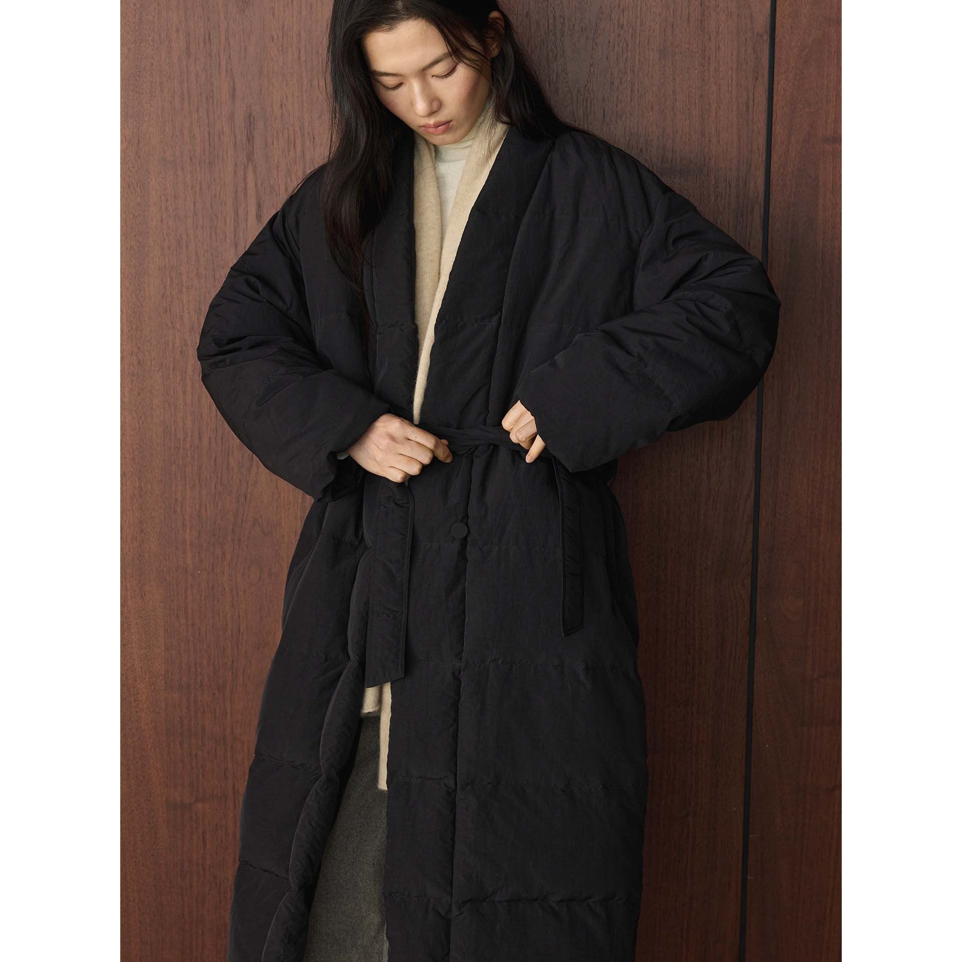 Women Longer quilted coat with kimono-like collar and oversized silhouette Chichicherry