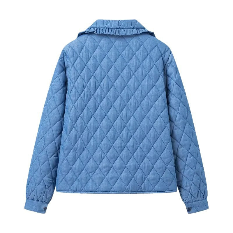Women's quilted jacket in vintage look with ruffled collar and ties Chichicherry