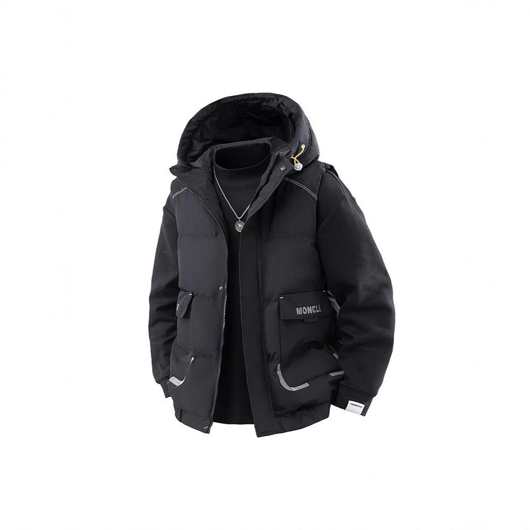 Men's Quilted Outdoor Vest with Hood, Cargo Pockets and Adjustable Hem Chichicherry