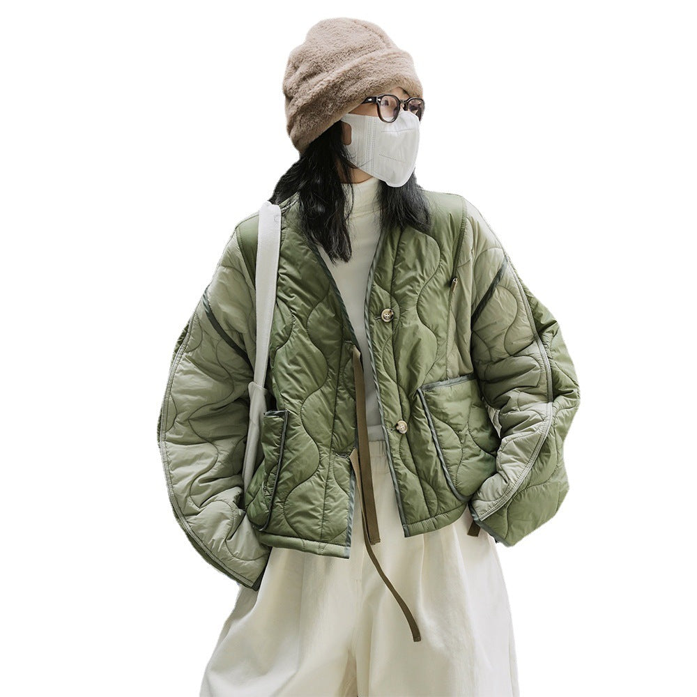 Women Short Cut Quilted Bomber Jacket with Light Padding Chichicherry