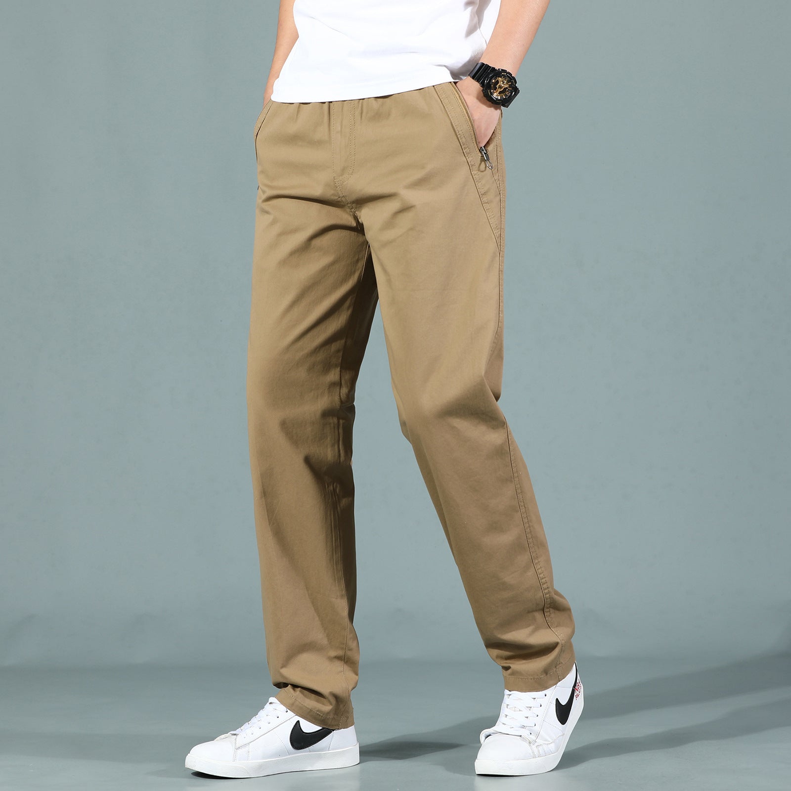 Men's loose-fitting chinos with side zipper pocket and elastic leg cuffs Chichicherry
