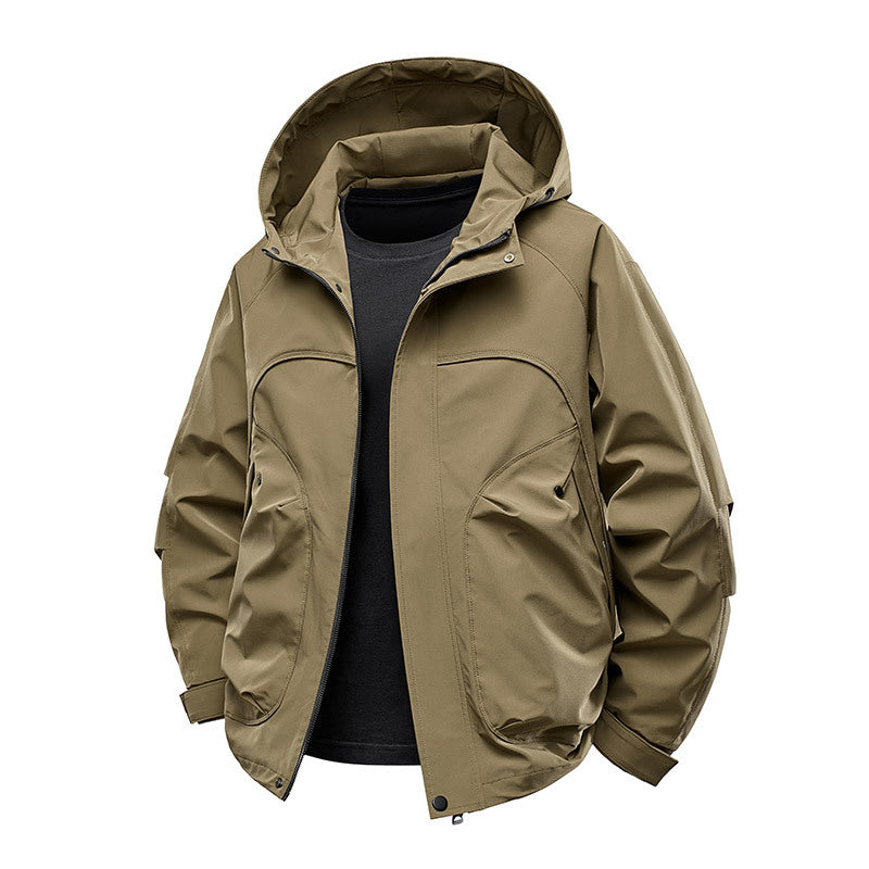 Men's technical softshell utility jacket with hood water-repellent and multifunction pockets Chichicherry