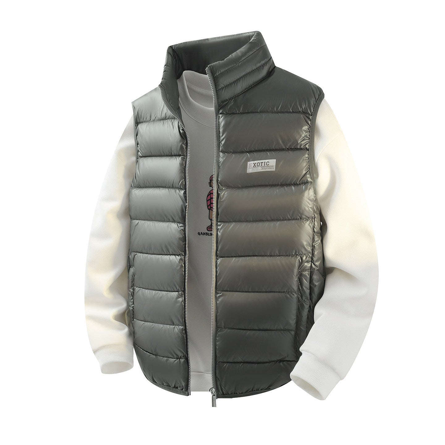 Men's quilted vest with high stand-up collar and shiny thermal filling Chichicherry