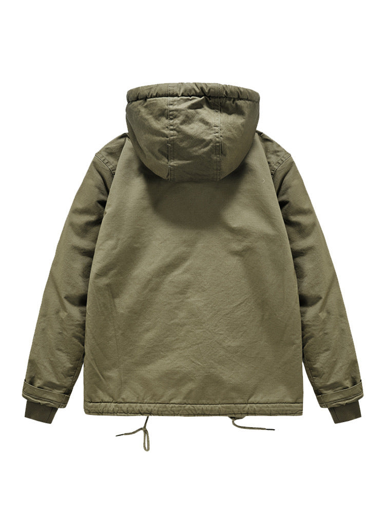 Men's military-inspired thermal hoodie jacket with teddy-sherpa lining and drawstring Chichicherry