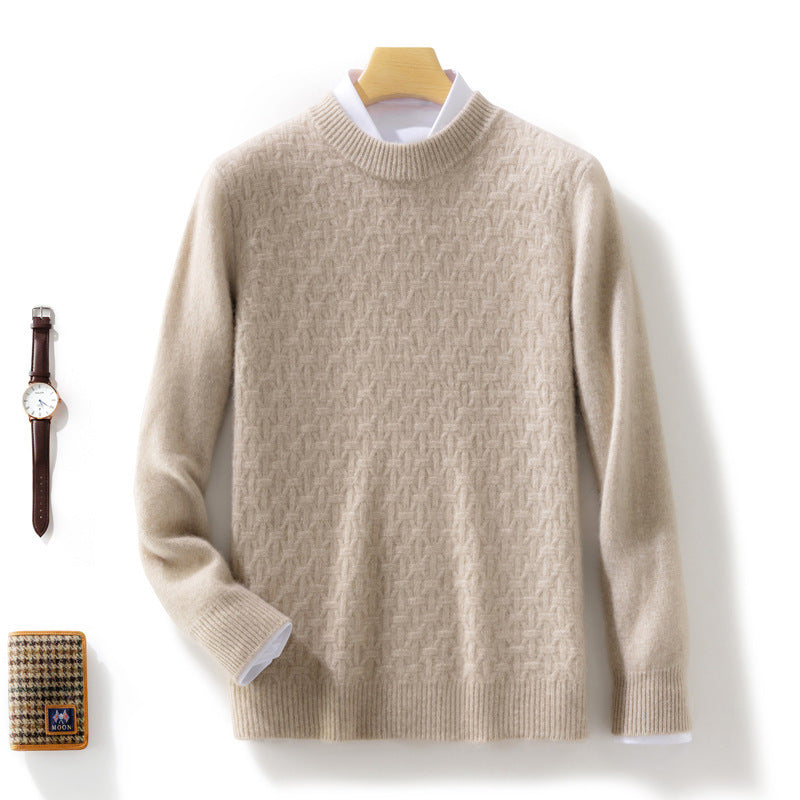 Women Structured Mockneck Sweater in Cashmere Look with Geometric Honeycomb Texture Chichicherry