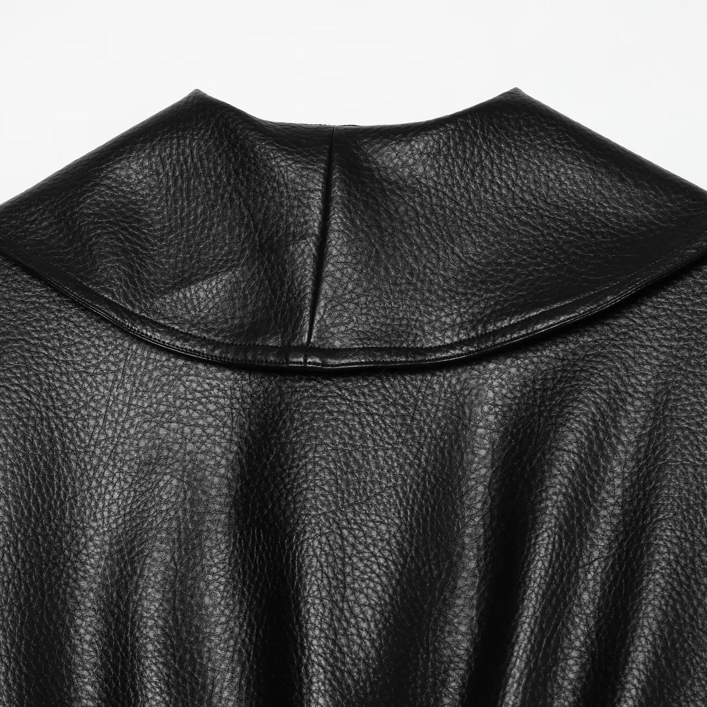 Women's Cropped Leather-Look Jacket with Oversized Shawl Collar and Tailoring Buckle Belt Chichicherry
