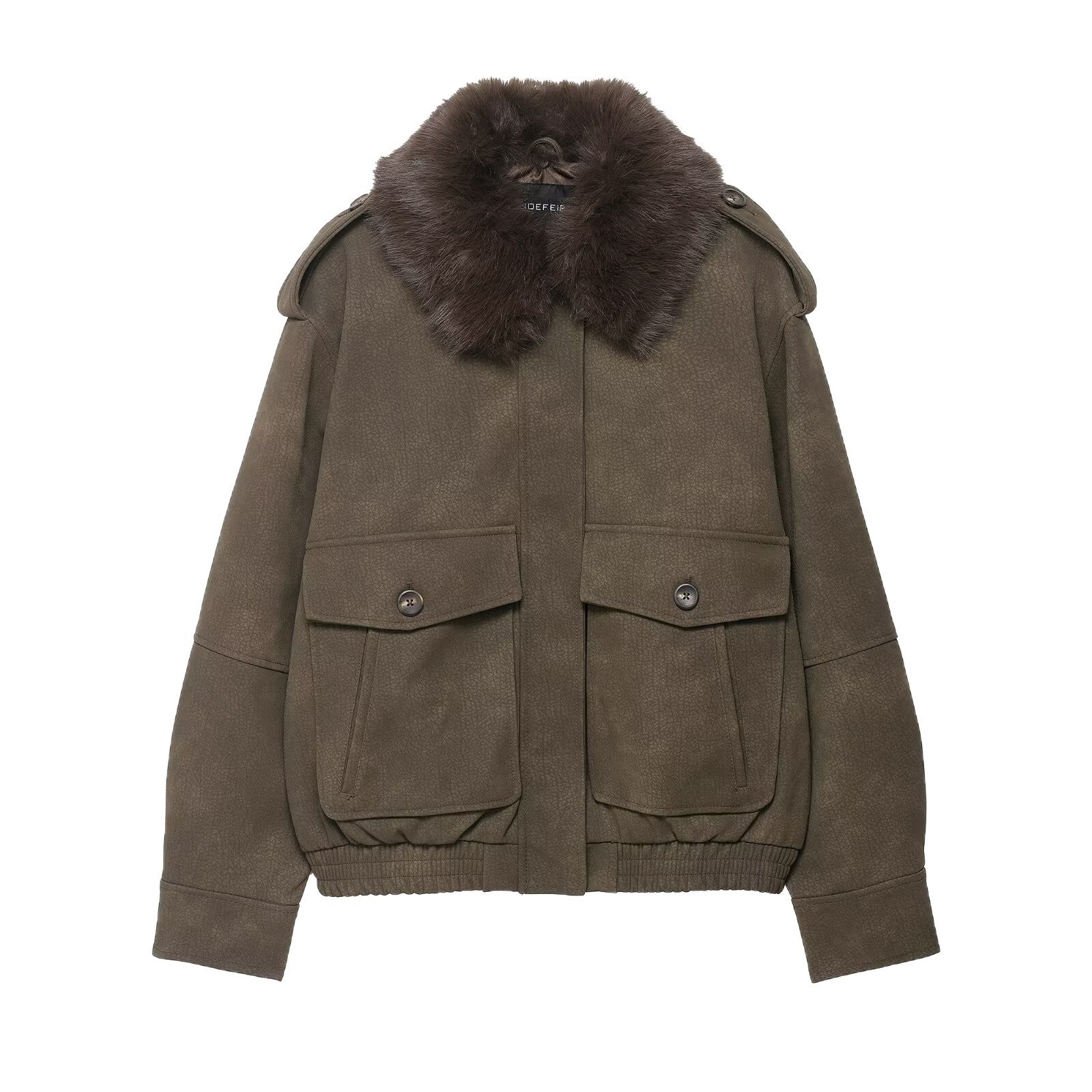 Women's short jacket in pilot bomber style with faux fur shawl collar Chichicherry