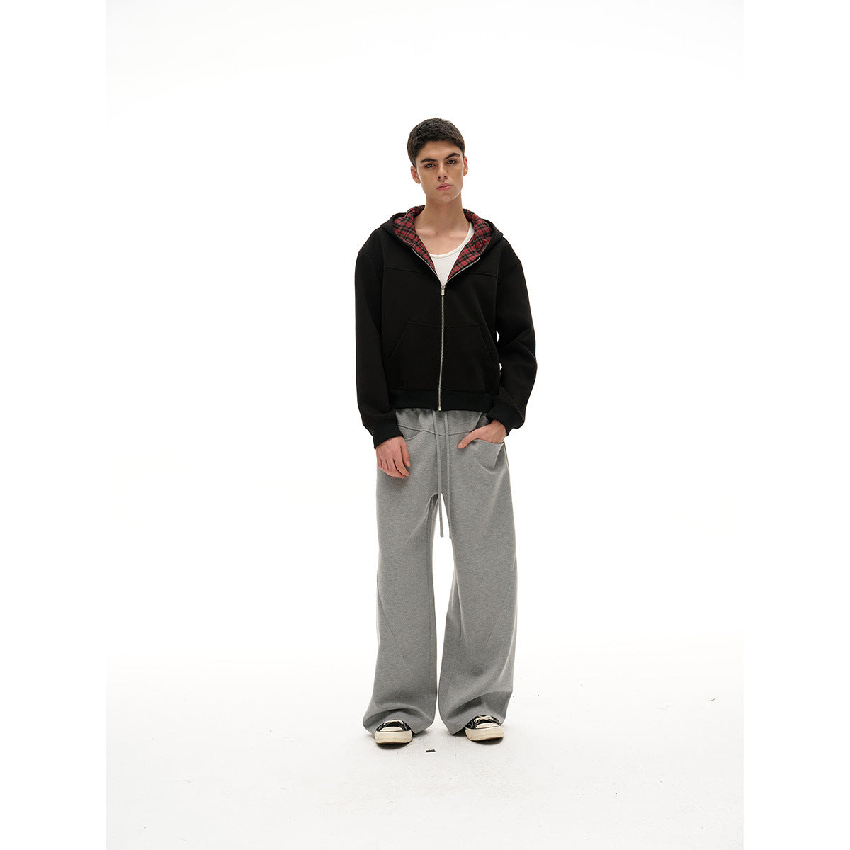 Unisex Hoodie with checked lining and full zip Chichicherry