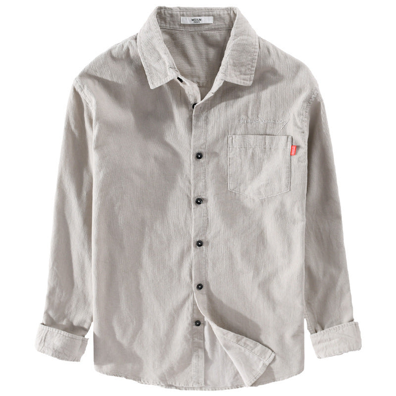 Men's Lightweight Cotton Shirt in Relaxed Fit with Chest Pocket and Soft Wash Chichicherry