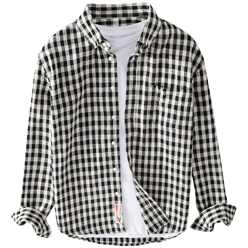 Men's Casual Checkered Layering Shirt made of Brushed Cotton Flannel with Patch Chest Pocket Chichicherry