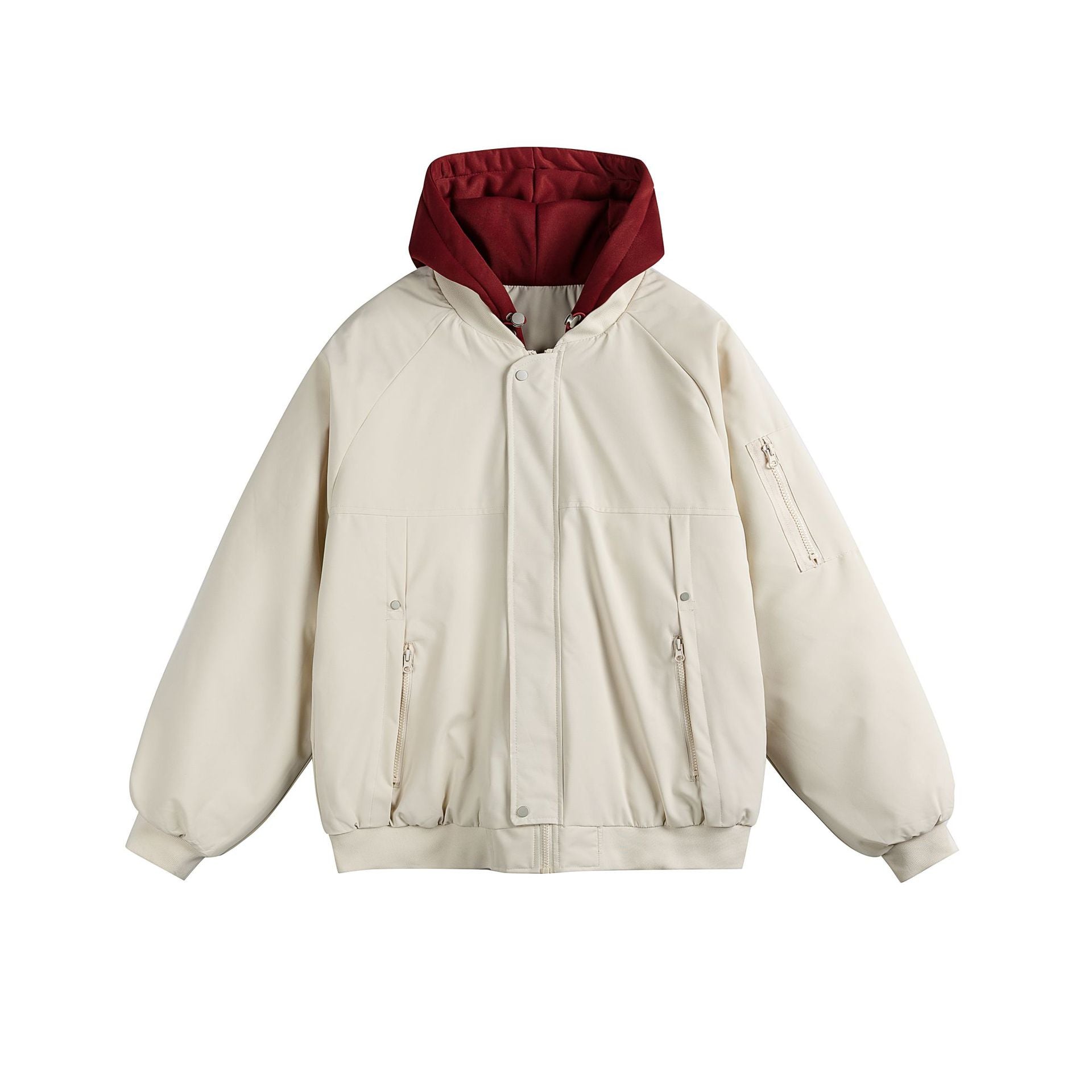 Men's Padded Oversize Bomber Jacket with Contrast Lined Hood and Sleeve Zipper Chichicherry