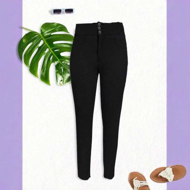 Women high-waisted shaping skinny jeans leggings with double button waistband Chichicherry