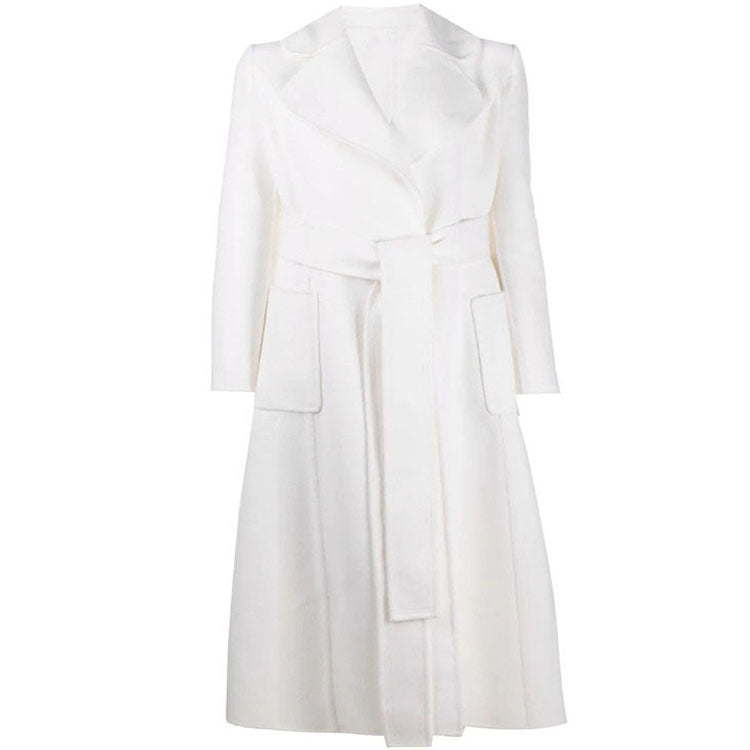 Women’s Floor-Length Wrap Coat made of Wool-Cashmere Blend with Wide Shawl Collar and Large Patch Pockets Chichicherry