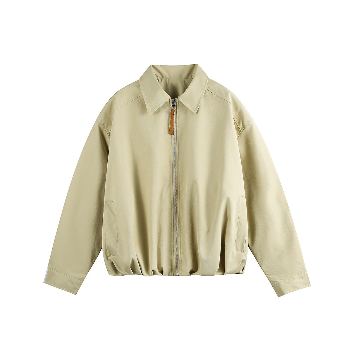 Unisex Short Blouson in Boxy Cut with Shirt Collar and Gathered Hem Chichicherry