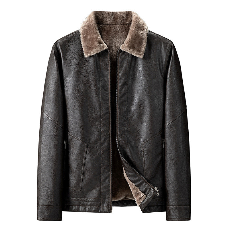 Men's Faux Leather Pilot Jacket with Teddy Collar and Zipper Chichicherry