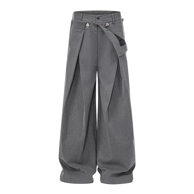 Women Wide High-Waist Culotte Pants with Distinct Pleating and Decorative Button Details Chichicherry