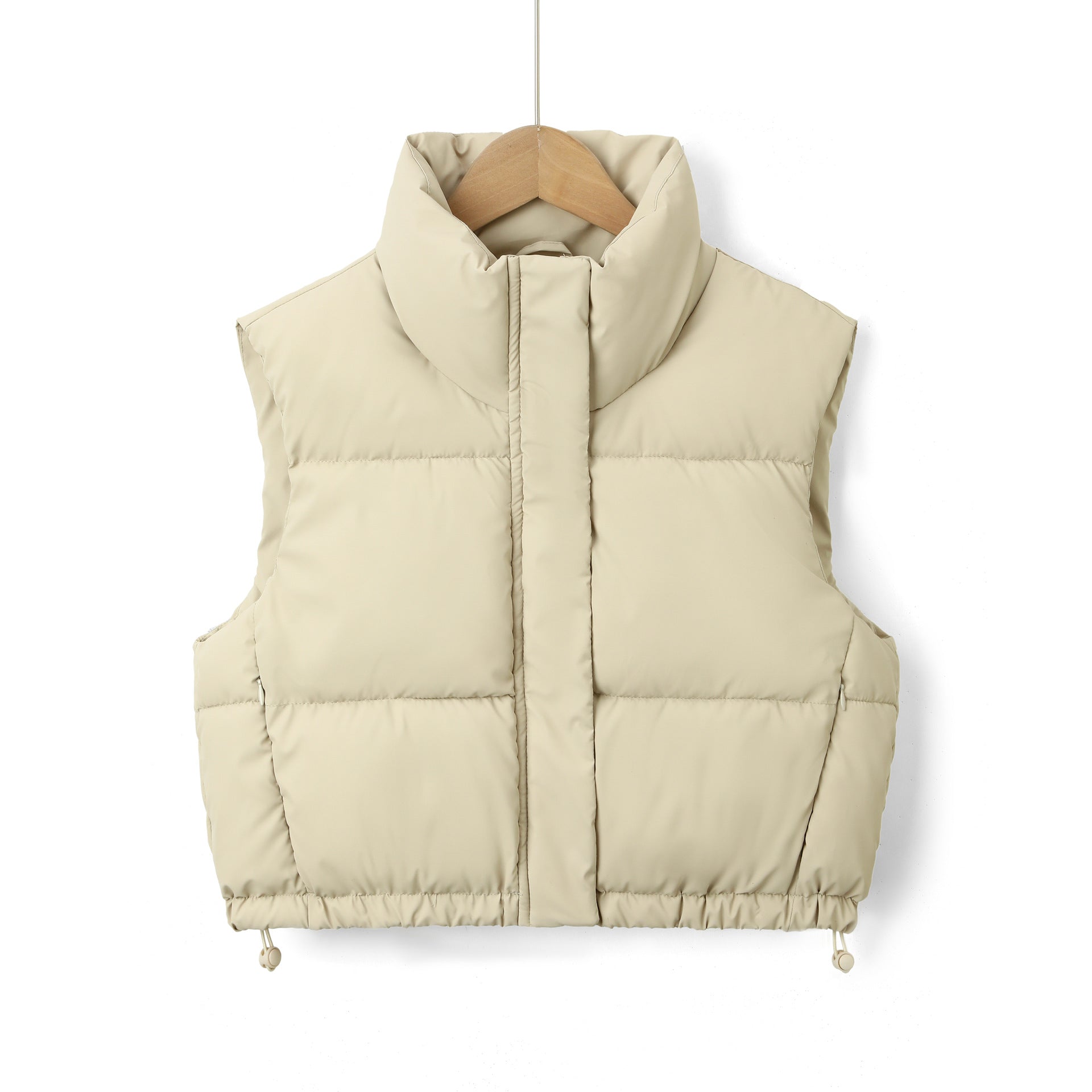 Women Padded Quilted Vest with High Stand-Up Collar and Drawstring Chichicherry