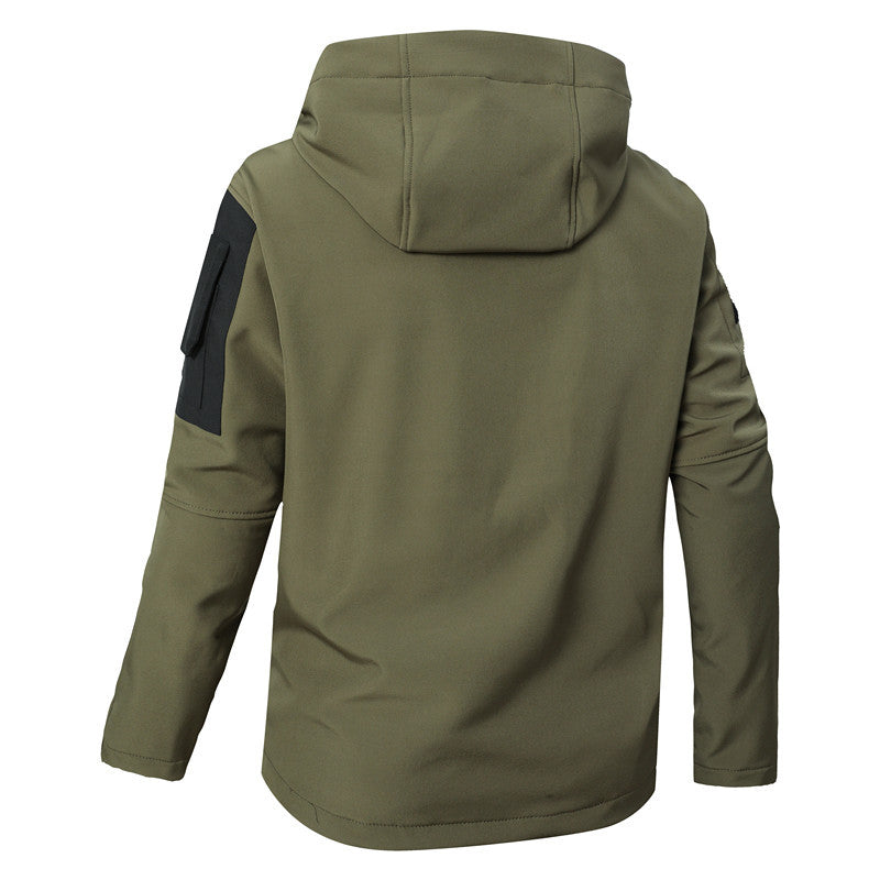 Men's Softshell Tactical Jacket with Fleece Lining, Hood and Multifunctional Pockets Chichicherry