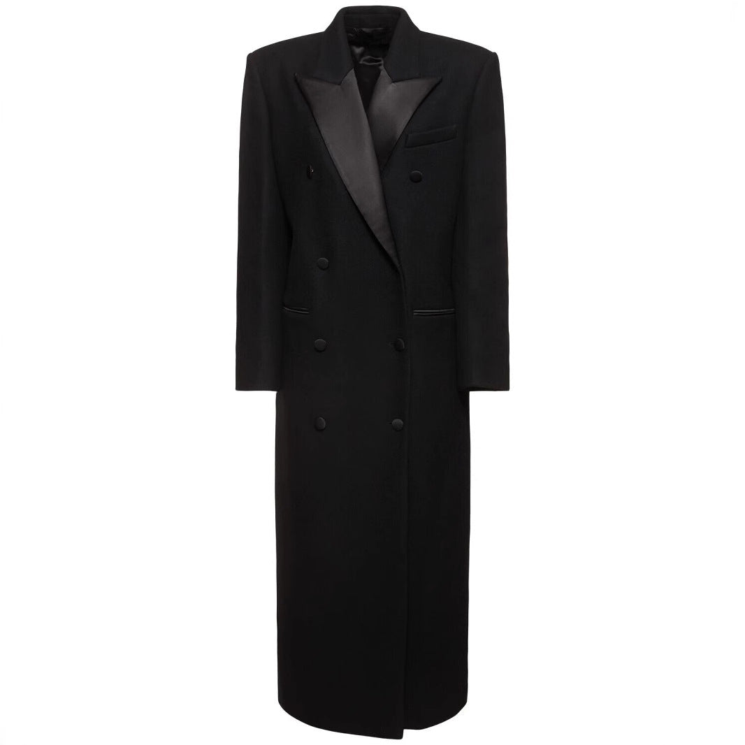 Women Double-breasted Maximalist Wool Coat with Shawl Collar Chichicherry