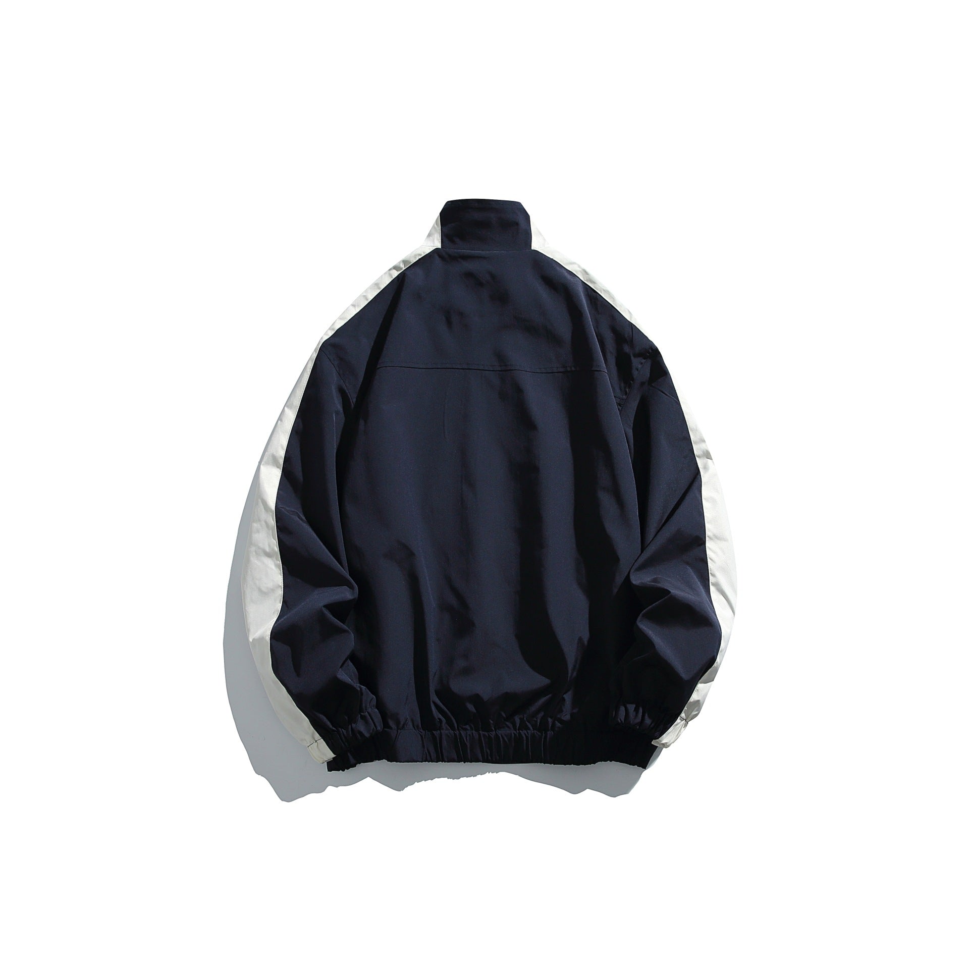 Unisex Sportive Track Jacket in Retro Windbreaker Design with Stand-Up Collar and Contrast Stripes Chichicherry