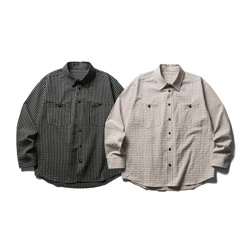 Men's Boxy Overshirt made of lightweight cotton blend with fine check pattern and chest flap pockets Chichicherry
