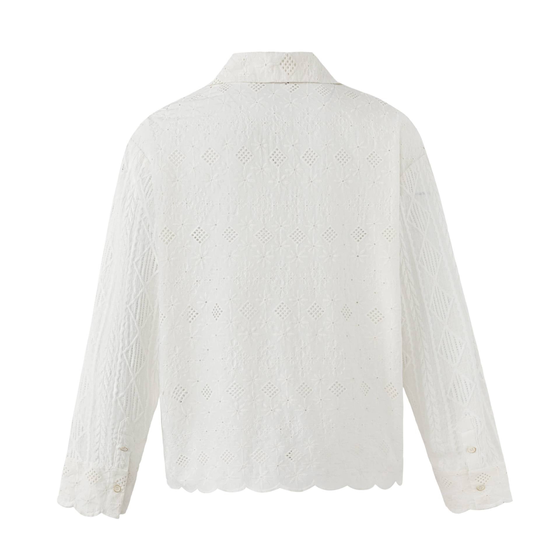 Women's Broderie-Anglaise Overshirt with Button Placket and Floral Lace Embroidery Chichicherry