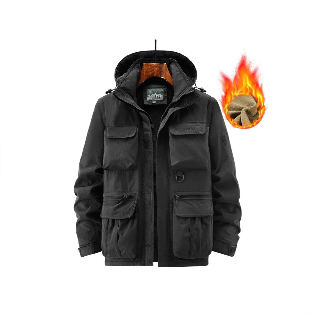 Men's Utility Parka with warming fleece lining, multifunction pockets, and adjustable hood Chichicherry