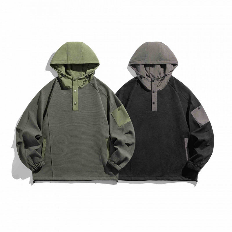 Unisex Technical Hoodie in Oversized Cut with Henley Placket, Patch Pocket and Drawstring Chichicherry