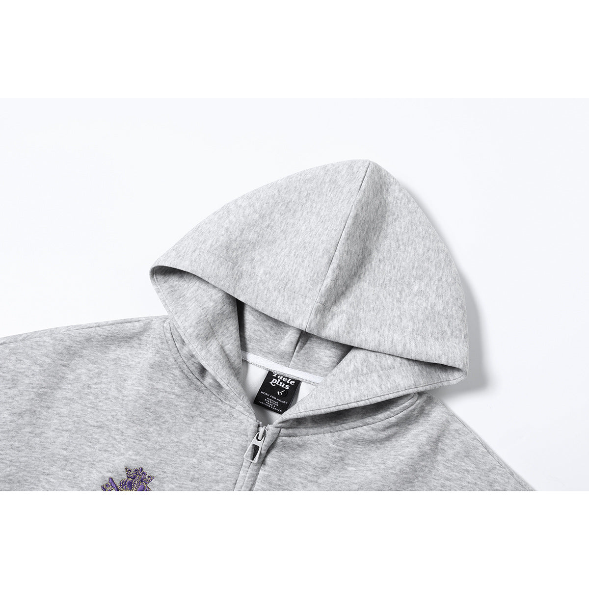 Unisex Hooded Zip Jacket with Embroidered Crest and Front Print Chichicherry